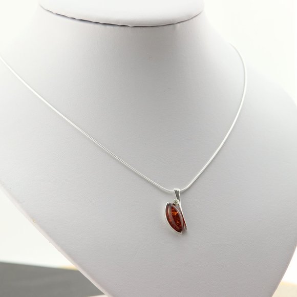 Sterling silver necklace with natural Baltic amber, 925 sterling silver necklace - Picture 7 of 9
